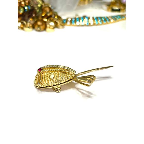 SARAH COV Bunny Brooch Red Gold Rabbit Vtg Estate Jewelry Vintage Pin N20 - Picture 3 of 7